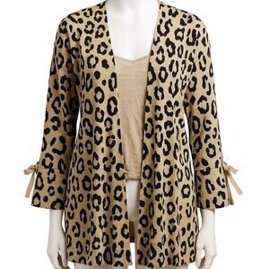 JESSICA LONDON KNIT CHEETAH PRINT OPEN FRONT CARDIGAN BOWS ON SLEEVES SIZE 22/24